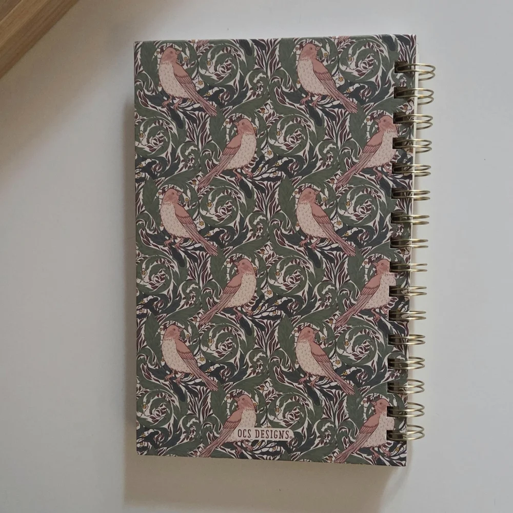 OCS Design Vintage Inspired Floral Bird Hardcover Medium Spiral Ruled Notebook